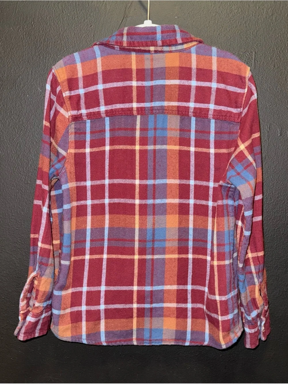 OshKosh B'gosh Maroon Plaid Button-Down Shirt with Orange and Blue Accents